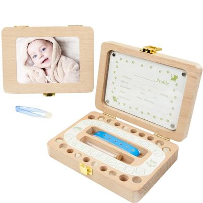 China European Beech Wooden Milk Tooth Boxes Keepsake Milk Tooth Organizer Box With Photo Wooden Frame Milk Teeth Collection Box for sale