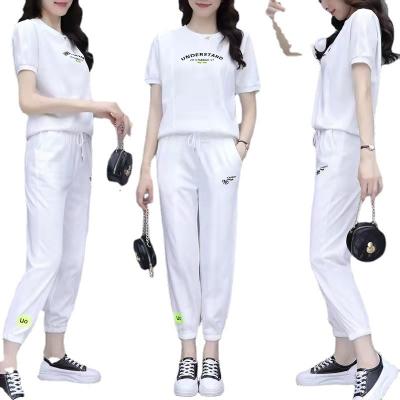 China New Breathable Woman Fashionable T-Shirts Streetwear Pants 2 Pcs Sets Ladies Sports Suit Stretching Comfortable Material Perfect For Athleisure for sale