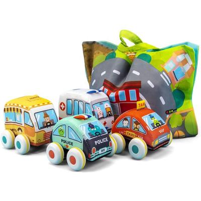 China Car Toys Cartoon Plush Car Set With Play Mat (Storage Bag) Mini Baby Soft Pull Back Vehicles Play For Toddlers for sale