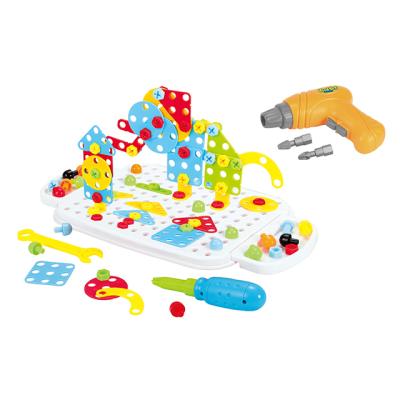 China Construction Toy Children Electric Screw Splice 3D Puzzle Blocks Tray Toys Power Drill DIY Remove and Assemble Nut Drill Puzzle Block Toys for sale