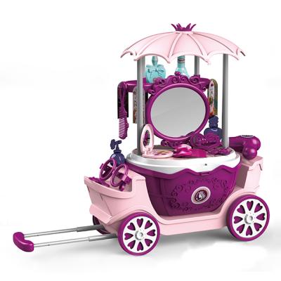 China Kids Link Rod Box Car Toys Girl Cosmetic Makeup Table Toys Dress Up Mirror Dressing Table Plastics Hand Trolley Toy Set 48*19.5*40cm for sale