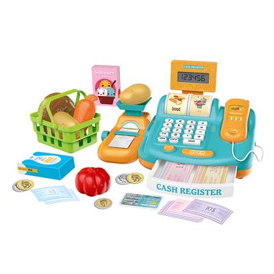 China Cash register with money and food kids learning calculator cash register toys electron sound scanner super market shopping smart shopping vegetables set for sale