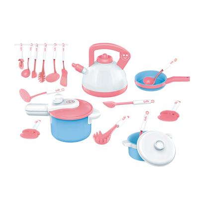 China Stainless Steel Kids Kitchen Emulation Cookware Pots and Pans Utensils Toy Kitchen Cooking Plastic Kitchenware Toy Play Tableware Set for sale