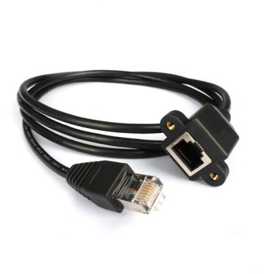 China Computer Networks Cable 30cm RJ45 Male To Female Screw Panel Mount Ethernet LAN Network Extension Cable for sale