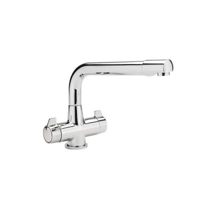 China Others High Quality Two Handles Apron Mount Long Neck Brass Kitchen Sink Mixer Tap Faucets for sale