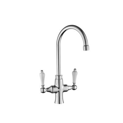 China Other Europe Two Handles Apron Mount Long Neck Brass Kitchen Sink Mixer Tap Faucets for sale