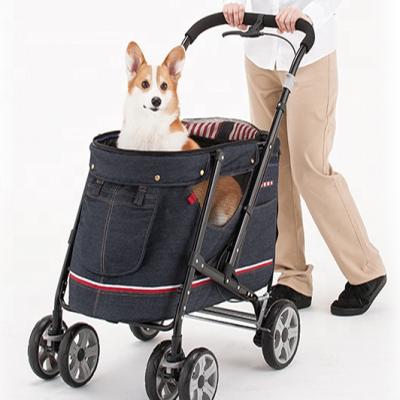 China Wholesale Popular Hot Sale Luxury Pet Travel Trolley Foldable Stroller Viable For Cat Dog Large Dog Outdoor Cart Breathable for sale