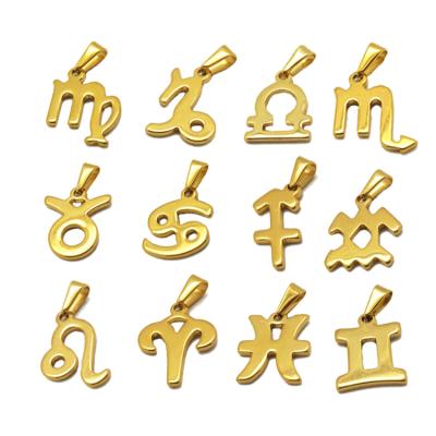 China Lead& Nickel Free Fashion Medallion Necklace Gold 12 Zodiac Sign Astrology Jewelry Pendant Only for sale