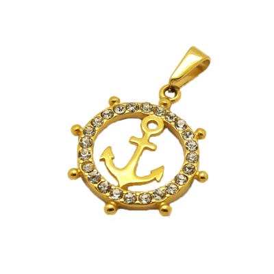 China Lead& Nickel Free Hot 2021 Stainless Steel Anchor Pendant Sailors Charm Gold Plated CZ Crystal Diamond Anchor Pendant for sale