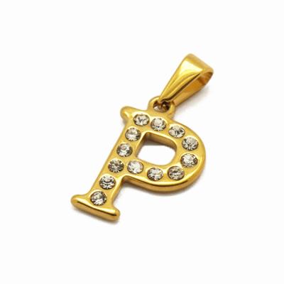 China Lead& Nickel Free Stainless Steel Pendant Alphabet Chain Design Diamond Letter P Fashion Pendant Jewelry for sale