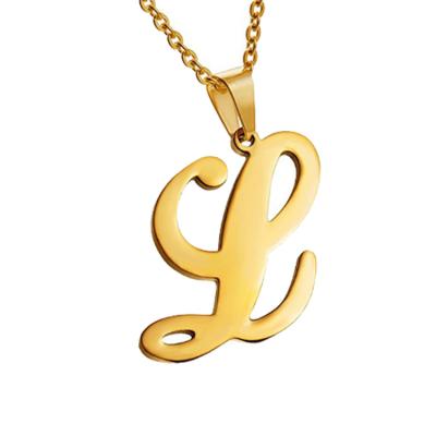 China Lead& Nickel Free Custom Initial Logo Cursive Stainless Gold Slide Letter Charm Pendant for sale