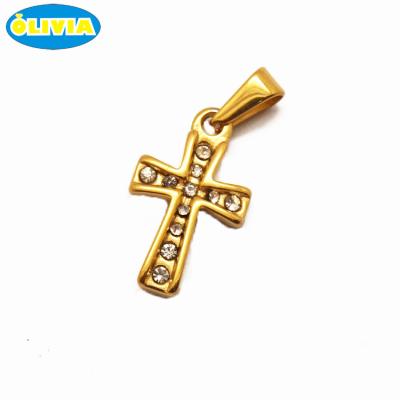 China Zircon Religious Cross Pendant Stainless Steel Cross Charm Gold PVD Plated for sale