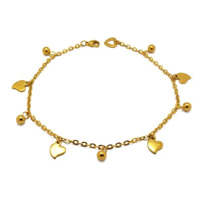 China Trendy Girls Love Gift Stainless Steel 10 Trim Gold Heart Anklet Chain for sale