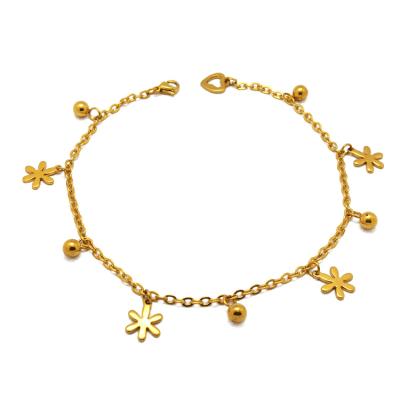 China 2021 TRENDY Girls Foot Jewelry Summer Fancy Gift Gold Plated 10 Trims Flower To Charm Cute Beach Anklets for sale