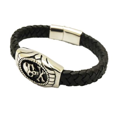 China Stylish Stainless Steel Mens Punk Punk Jewelry Skull Accessories Leather Bracelet for sale