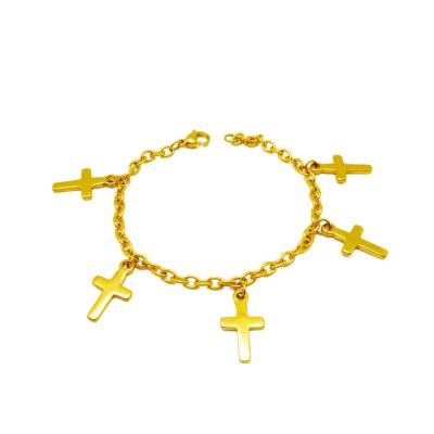 China Cheap Wholesale Hiphop Gold Plated Large Charm Cross Hanging Bracelet Anklet Chain Stainless Steel for sale