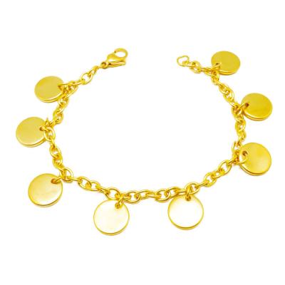 China Wholesale Olivia 18k Gold Circle Dish Stainless Steel Fashion Jewelry Nickel Free Cuff Bracelet For Ladies for sale