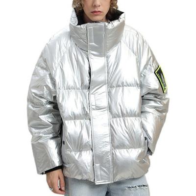 China Waterproof 2022 winter fashionable shiny silver color men's padded jackets polyester padded jacket for men for sale