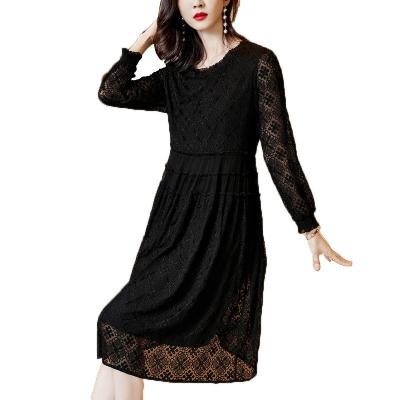 China Anti-wrinkle autumn fall wear woman black 100% lace silk dresses women mesh dress for sale