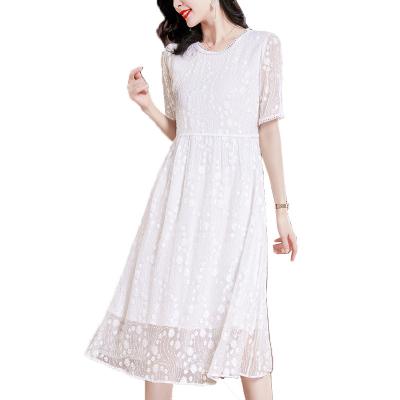 China Anti-wrinkle Floral Embroidery Dress Women Silk Bridesmaids Maxi Dresses for sale