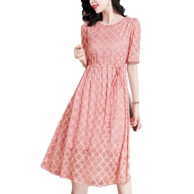 China Anti-wrinkle embroidery silk dress elegant women ladies maxis dress for sale