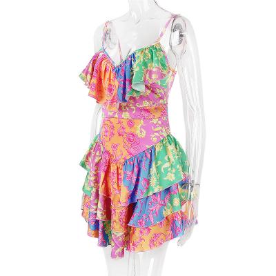 China Anti-Wrinkle Adjustable Straps Spaghetti Sundress Colorful Short Sundresses Women Casual for sale