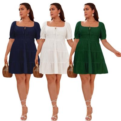 China 2022 New Design Summer Breathable Solid Color Cotton Blend Mini Lengths Plus Size Women Dress for sale