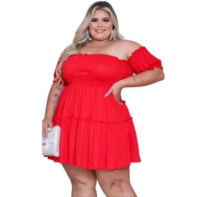 China Breathable Big Girls Bubbling Chest Figure Flattering Plus Size Midi Summer Dress for sale