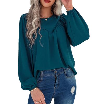 China Anti-pilling Loose Fit Solid Color Puff Sleeve Blouse For Women Plus Size Women's Blouses And Shirts for sale