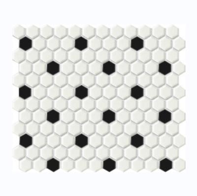 China Small Mosaic Classic Parquet Slab Kitchen Background Wall Hexagonal Bathroom Ceramic Slab Black And White Tile for sale