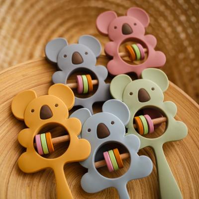 China Eco-freindly Baby Koala Shaped Toy Food Grade Silicone Baby Safe Bite Rattle for sale