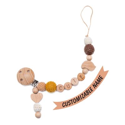 China Animal pacifier chain baby pacifier decoration BPA free newborn wooden hook pacifier chain clip wholesale for sale