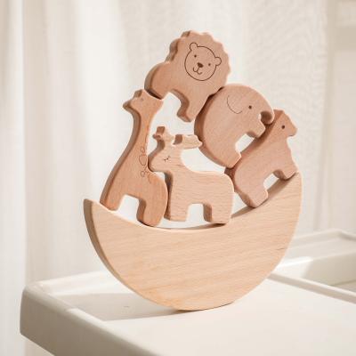 China Stacking Toy Wooden Animal Toys For Kids Beech Stack Block Babies Preschool Toys for sale