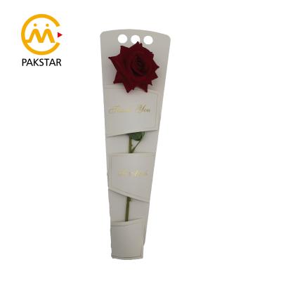 China Recycled Materials Ice Cream White Decorative Foldable Flower Bouquet Long Single Stem Rose Cone Carrier Bag For Party Decoration for sale