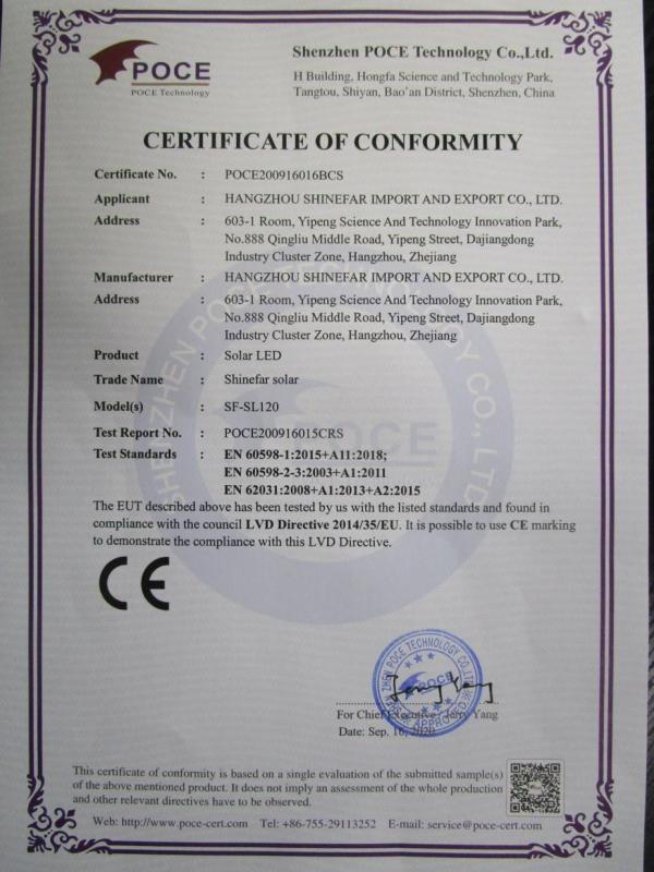 CE - Hangzhou Shinefar Solar Co., Ltd