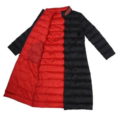 China Women's Winter Long Cheongsam Outerwear Coat Warm Keeping Women's Breathable Embroidery Pattern Down Jacket for sale