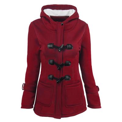 China FanLi Women Winter Jacket Horn Hooded Coat Anti-wrinkle Button Pocket Plus Size Long Sleeve Thicken Cotton Fleece Women's Casual Overcoat for sale