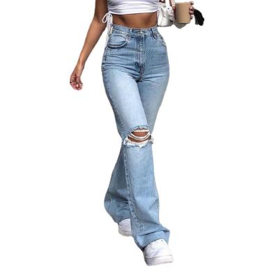 China FanLi QUICK DRY 2022 ladies jeans wide leg pants ripped casual pants flared pants for sale