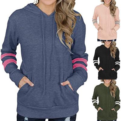 China Anti-wrinkle FanLi 2022 New Wholesale Women Contrast Striped Hoodie Kangaroo Pocket Loose Sweatshirt for sale