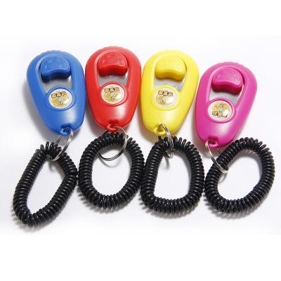 China Viable Pet Accessories Button Head Chain Clicker Pet Trainer Puppy Adjustable Sound Dog Training Clicker with Wrist Strap for sale