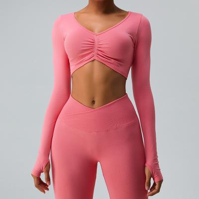 China Breathable Long sleeve Sports Bra Buttery Soft Workout Tops with Removable Padded Yoga Training Bras Strappy Going Out Top for sale