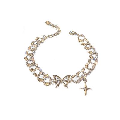 China Trendy Fashion Diamond Chain with Elegant Butterfly Crystal Bracelet and Cross Bracelets Women The New for sale