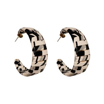 China High quality fashion c-shaped leather black and white striped earrings for women circle causal wearing earrings 2021 for sale