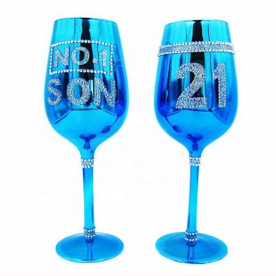 China Birthday & party newly designed fashion drill plated clear goblet and colorful cups hot sale durable hot sale plating colored wine glasses for sale