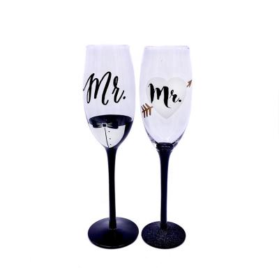 China Banquet Mr. Mrs. Champagne Glass Set Tulip Shaped Wine Glass for sale