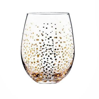 China Drop Resistant Gold Dotted Stemless Wine Glass for Creative Wedding and Party Whiskey Pickling Cup with Gold Egg Cup for sale