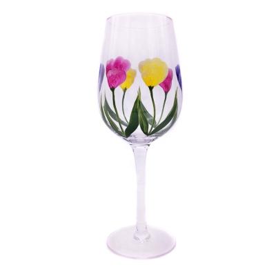 China Spring Flower Theme Wine Glass Hand Wine Glass Cocktail Goblet Viable/Stored Paint Goblet for sale