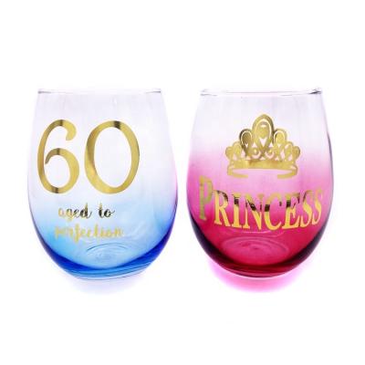 China Viable/stocked stemless wine glass custom stemless color spray color wine glass birthday use wine glass for sale