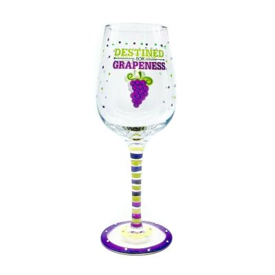 China Viable Hand Painted Bottom And Stem Popular Clear And Colorful Hot Selling Mug Cups Design Sense Grape Decal Purple Wine Glass for sale