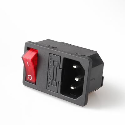 China AC-01 Male AC Power Socket With Red 3pin Rocker Switch And Fuse 15A 250V 3 In 1 for sale